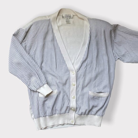 Petite Illustrations Sweaters - Vintage Blue & White Pinstripe Cardigan Sweater